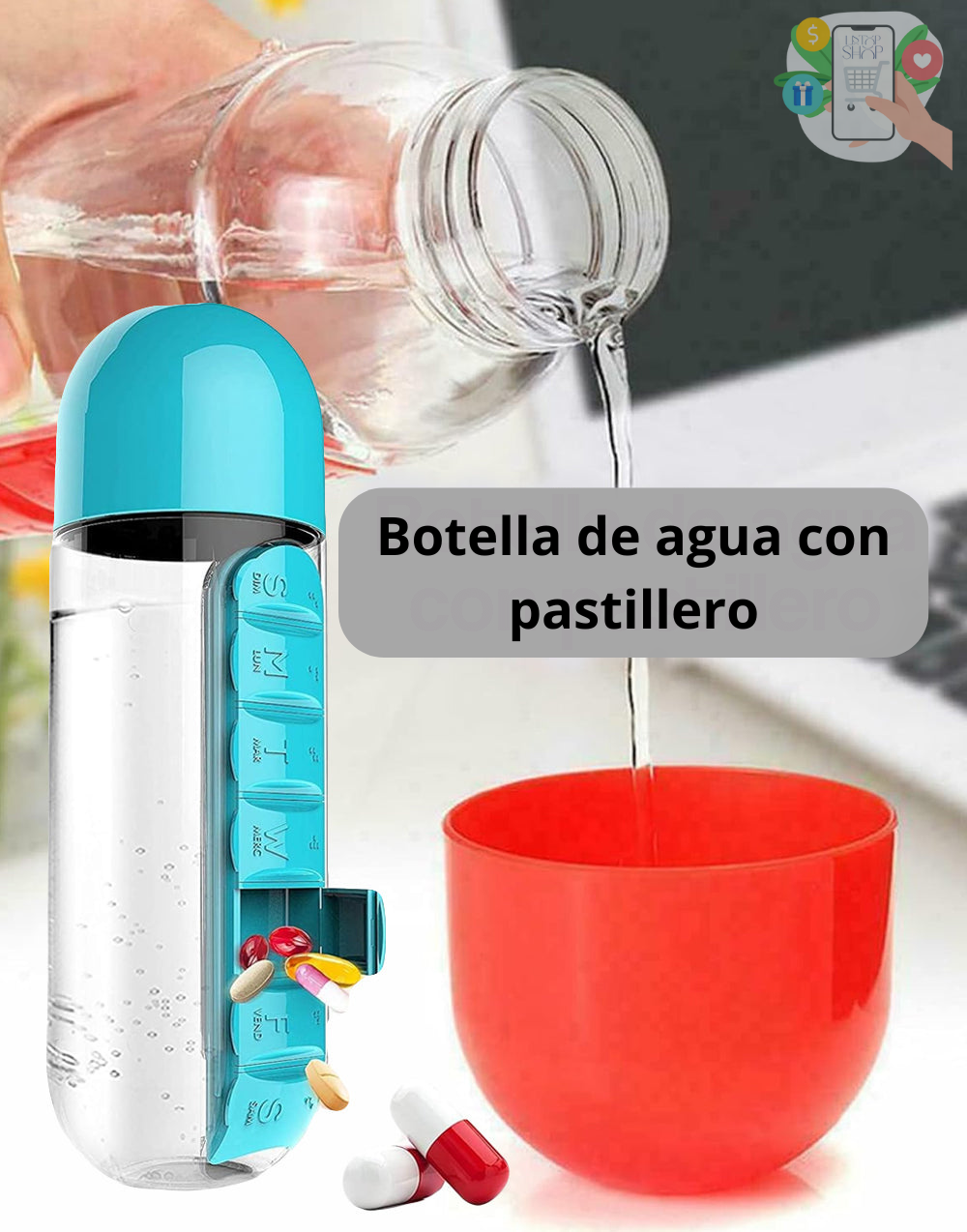 BOTELLA PASTILLERO 2 EN 1 ORGANIZADOR